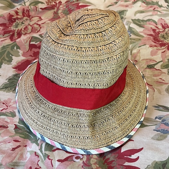 BCBG Generation sz OSFA Straw Hat 
Woven Fabric RED Ribbon Patriotic Trim $88NEW - Picture 8 of 15